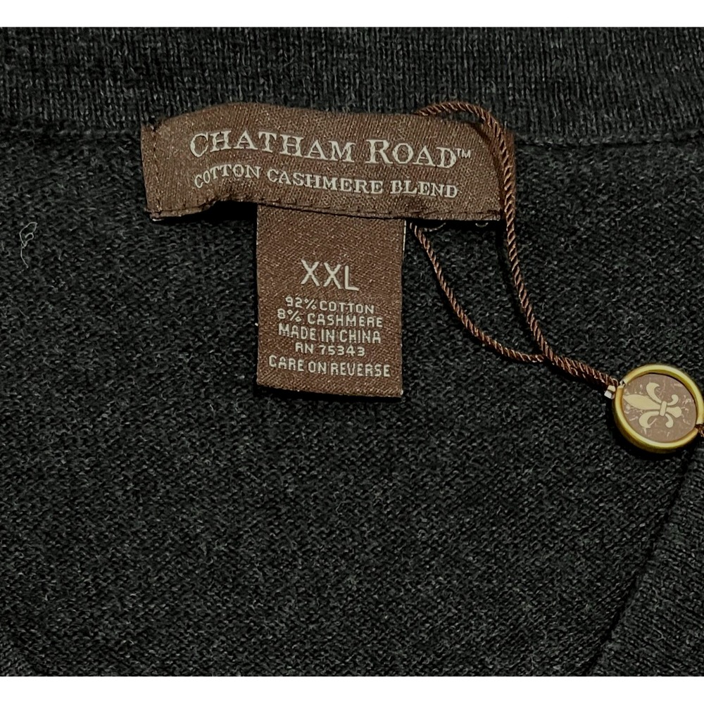 New Chatham Road Sweater Mens 2XL Gray Cotton Cashmere Blend V Neck Pullover - Picture 3 of 3